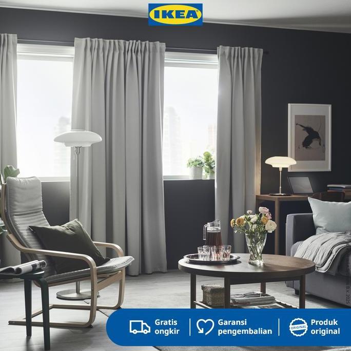 IKEA MAJGULL Gorden Anti Tembus Cahaya 1 Pasang Abu Muda 145x250 cm Tirai