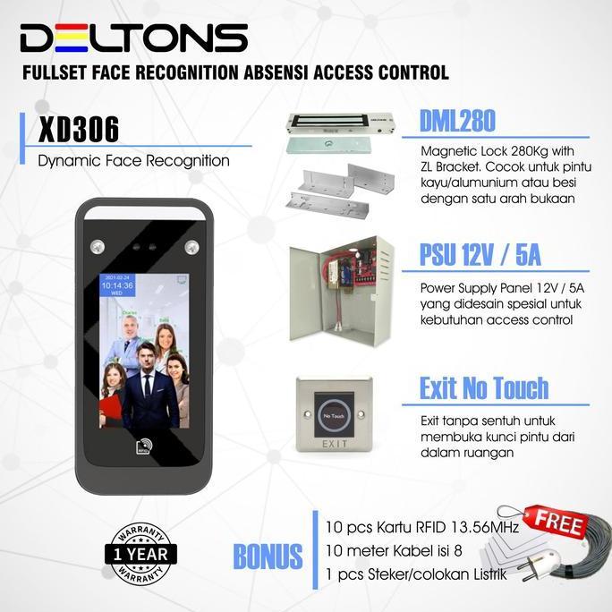 TERBARU Fullset Smart Face Recognition Deltons Access Control Door EM Lock BISA GRAB