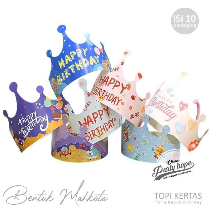 favorit] isi 10 Topi HBD Kertas Mahkota / Topi Ulang Tahun Mahkota Kertas / Topi Ultah Mahkota Motif