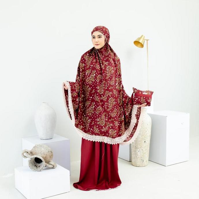 LOUFIE - Mukena Dewasa Rayon Motif 2 In 1 Renda Zipper Amelia Premium Jumbo Pouch