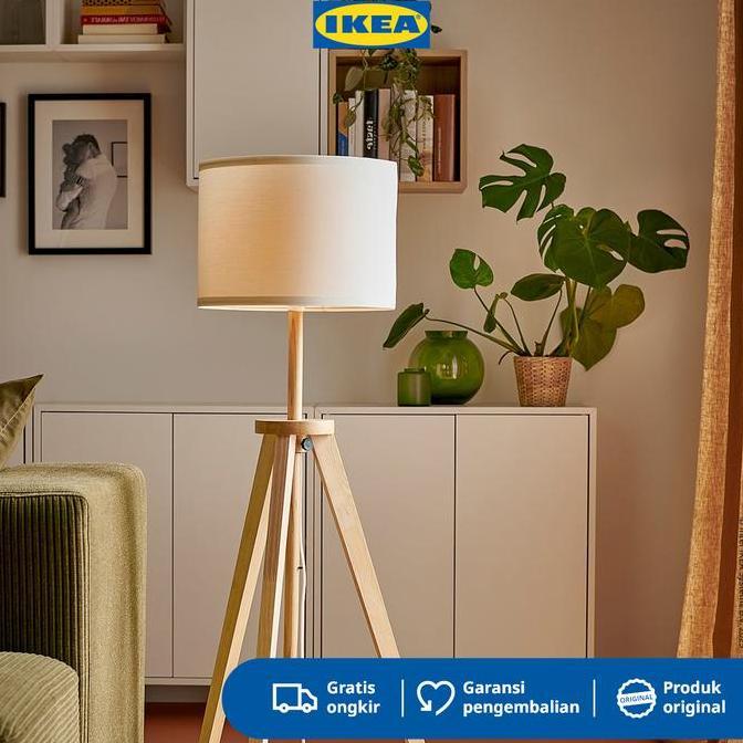IKEA LAUTERS Lampu Lantai / Lampu Baca Kayu Ash/Putih Minimalis Akrilik Plastik .