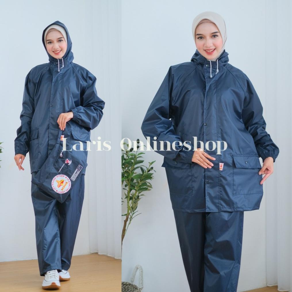 Jas Hujan Monas Jaket Celana Bahan Nylon Jahit Dan Press / Jas Hujan Monas Ukuran Jumbo Original