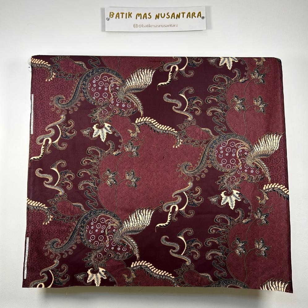Kain Batik Katun Premium Motif Burung Merak Warna Maroon ( Per Meter )