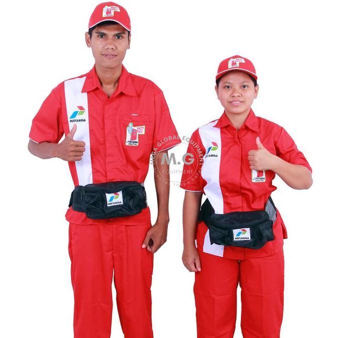 Seragam Baju Celana Operator SPBU Pertamina Bordir Pasti Pas+Topi Safety