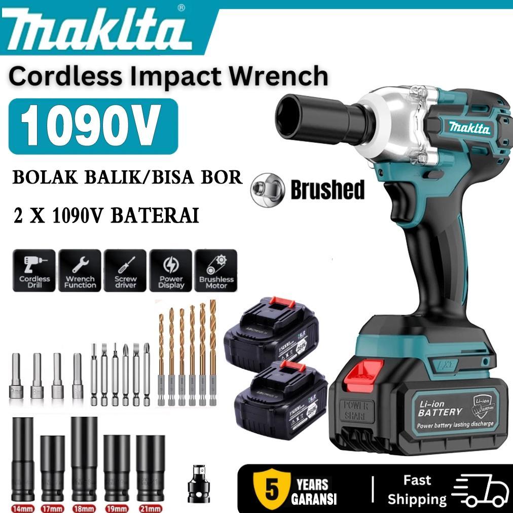 MAKITA Impact Wrench Brushless 1090V/588V Impact baterai Mesin Bor Untuk Baut Mobil Impact Baterai I