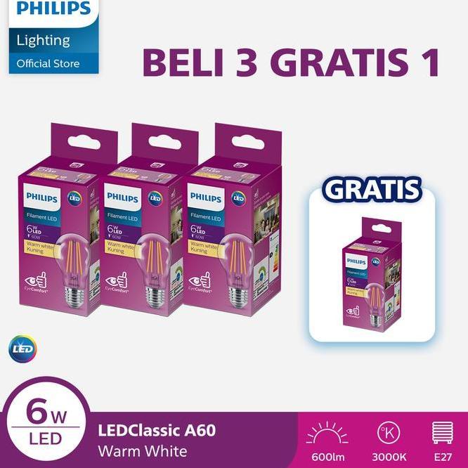 Paket Lampu Philips Beli 3 Dapat 4 Lampu Philips Filament Bohlam Led 660 E27 Kuning