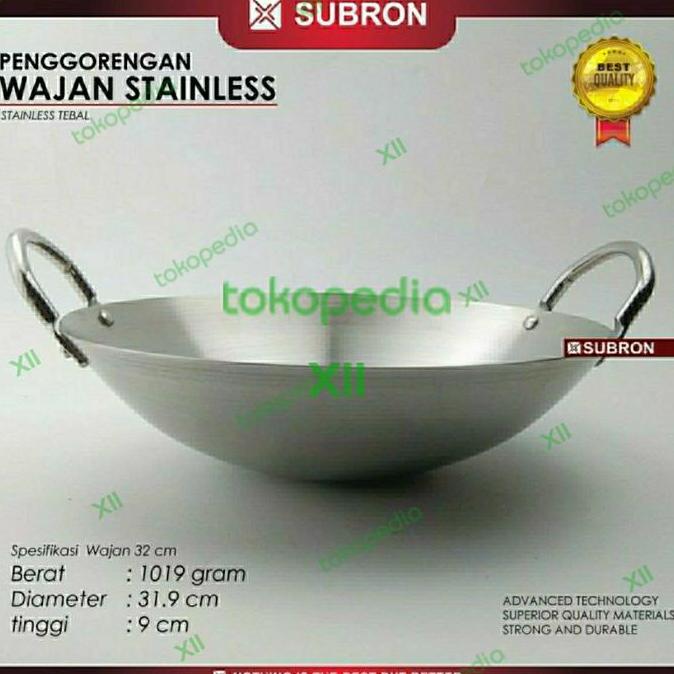 SUBRON Stainless WOK PAN 32 Cm Wajan Kuali Tebal