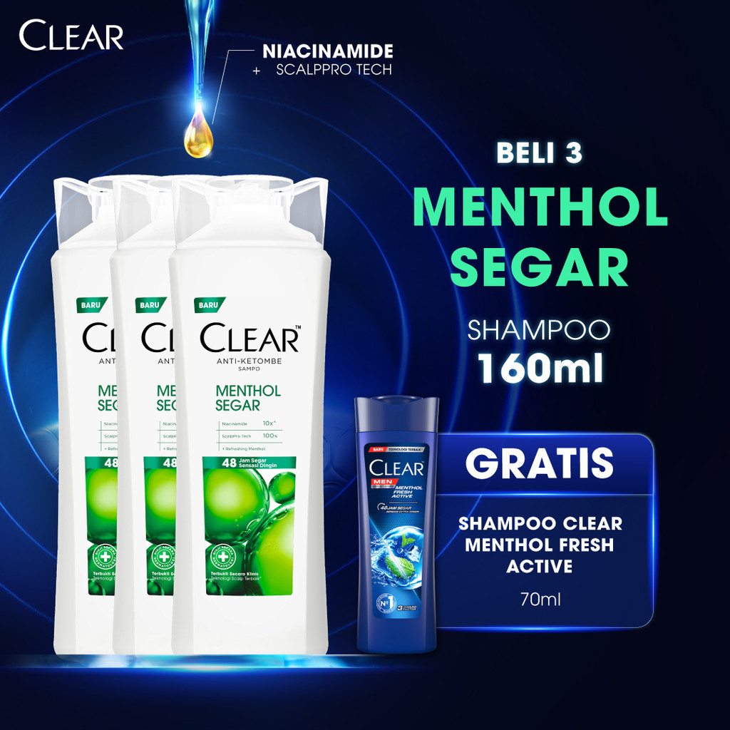 Buy 3 CLEAR Ice Cool Menthol Shampoo 160 mL Free Clear Men Cool Sport Menthol 70mL