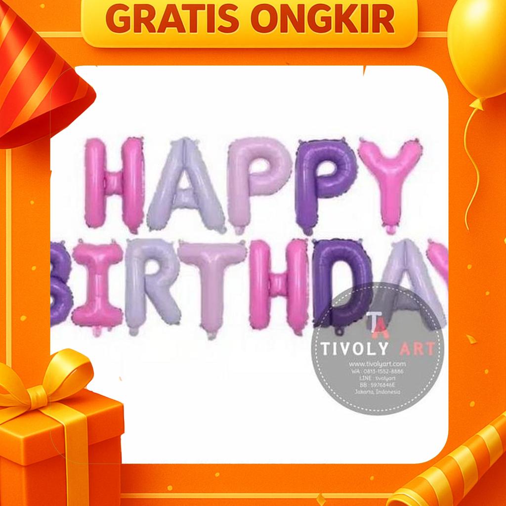 Balon Huruf Happy Birthday Set Pink Ungu / Balon Hbd Set Pink Ungu