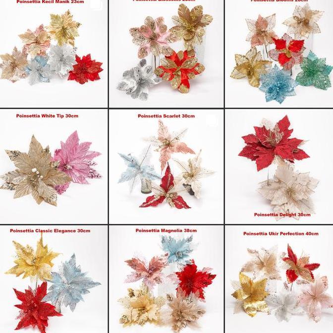 >>>>>] Hiasan Bunga Natal Poinsettia Bouquet Artificial Hiasan Dekorasi Natal