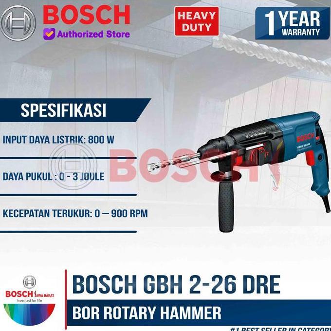 Grosir Bosch Bor Hammer Rotary Sds Gbh 2-26 Dre 26Mm 800 Watt Mesin Bor Beton Heavy Duty Dengan Inpu