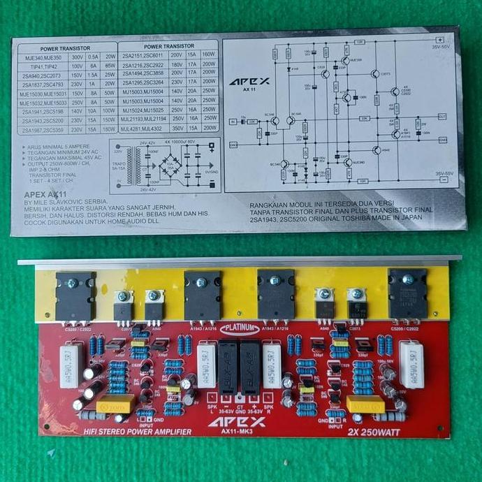 KIT PCB PLATINUM APEX AX11 MK3 STEREO POWER AMPLIFIER 500W SOUND BLAZER OPEN YIROSHI stereo 4 transi