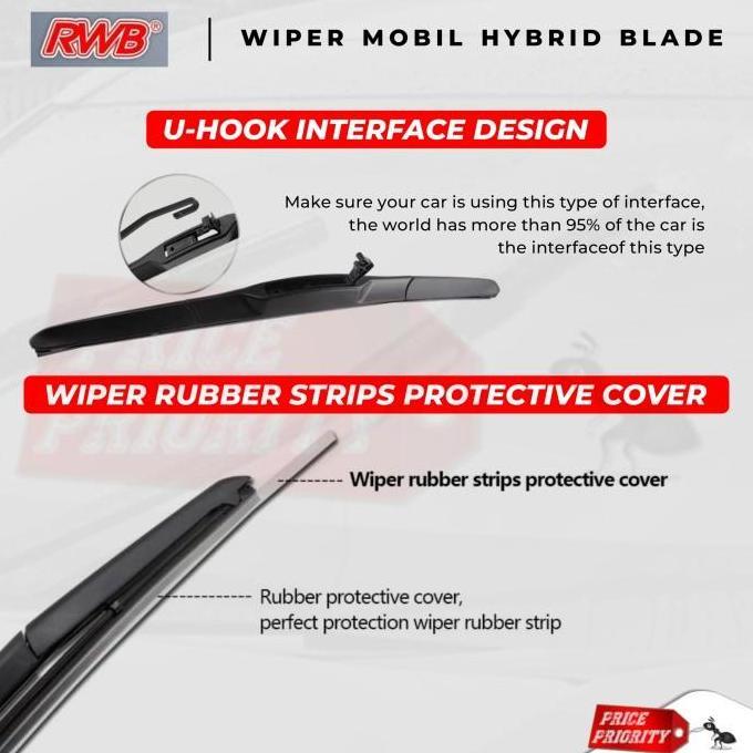 WIPER MOBIL CALYA SIGRA KARET WIPER FRAMELESS HYBRID BLADE SET RWB