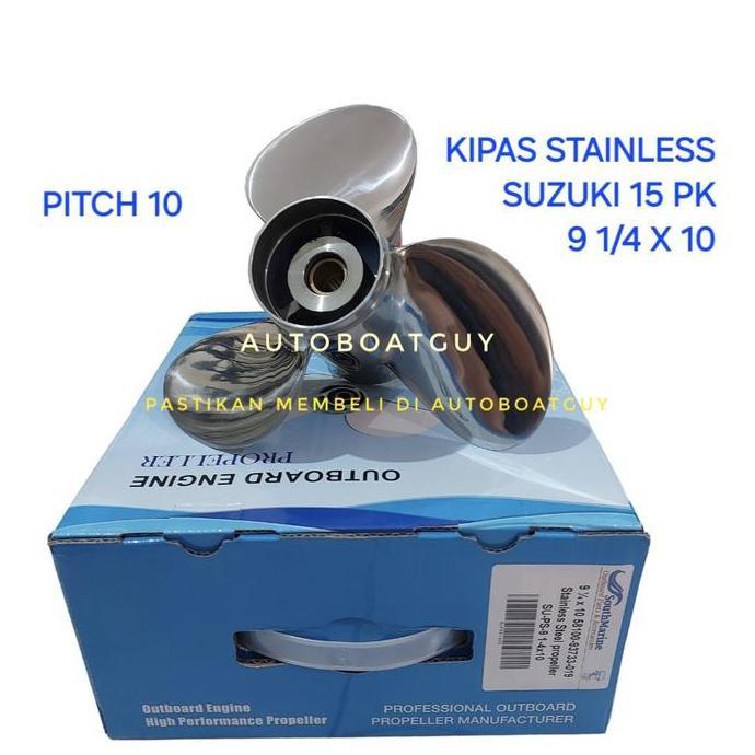 Propeller STAINLESS STEEL SUZUKI 15 PK HP 58100-93733 ukuran 9 1/4 x 10 (Pitch 10) Kipas Baling Bali