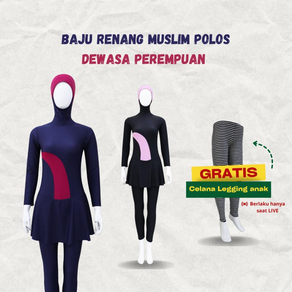 Eshal - [1 Set] Baju Renang Wanita Muslim Dewasa Polos Jumbo Cup Bh - Cuci Gudang