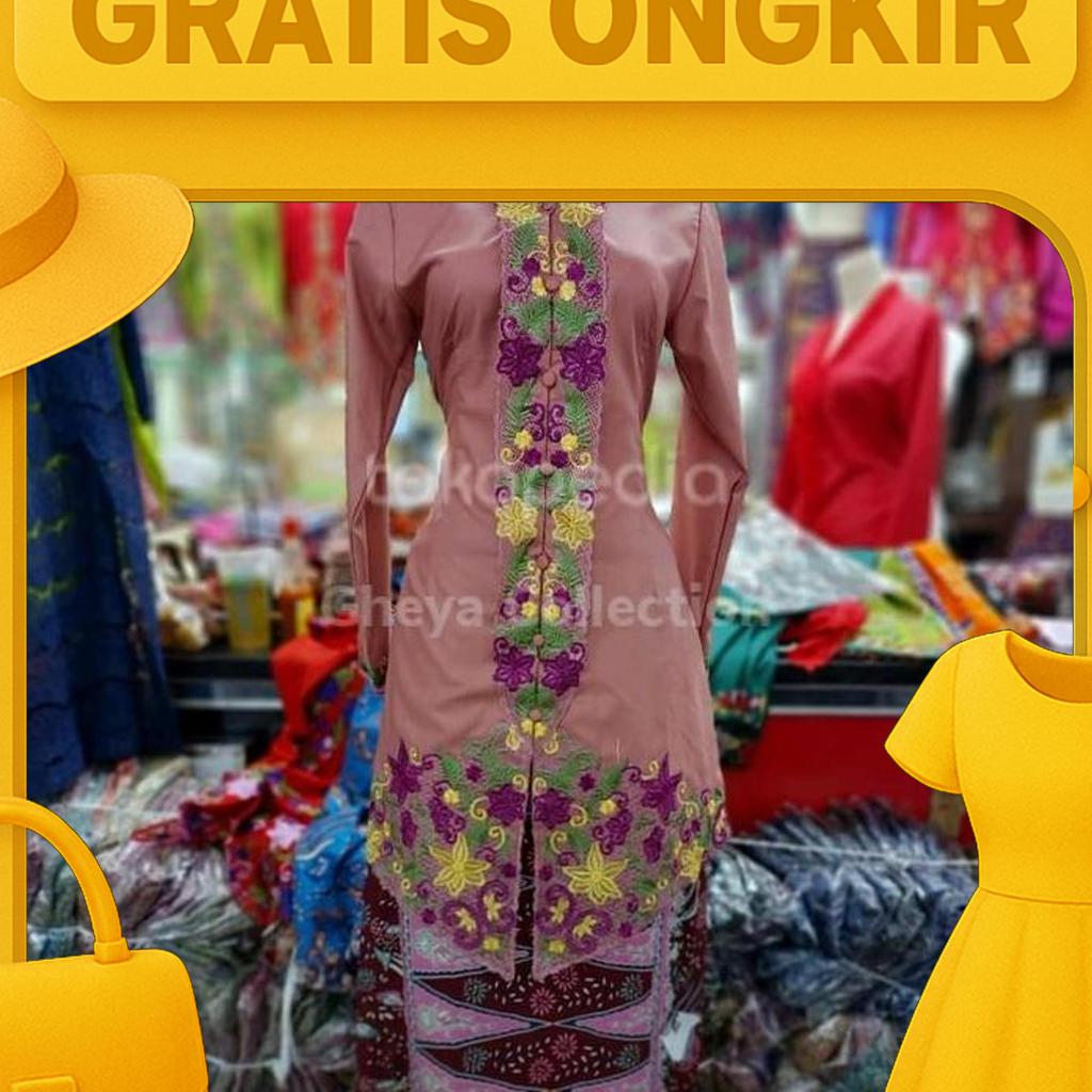 Set Kebaya Tunik Encim Bordir Warna Bahan Katun Ima Premium Tangan Panjang