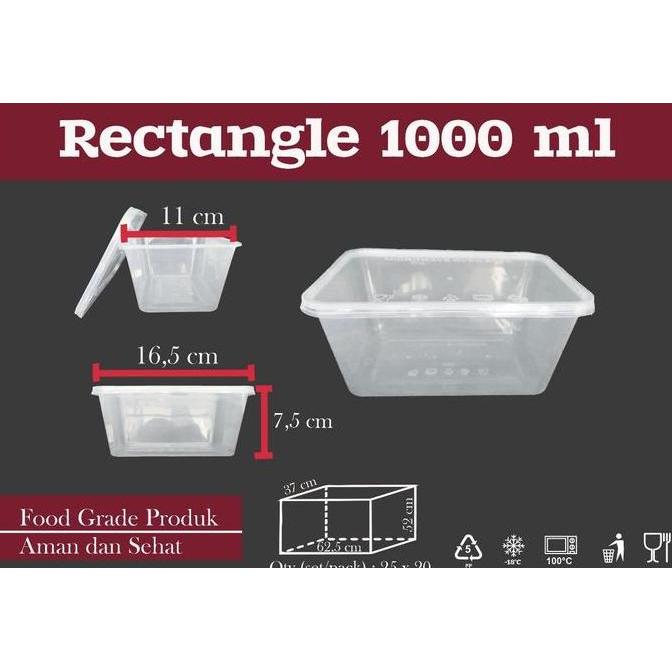 Thinwall Rectangle 1000Ml 1Dus(20Pack)500Pcs-Kotak Segi 1L
