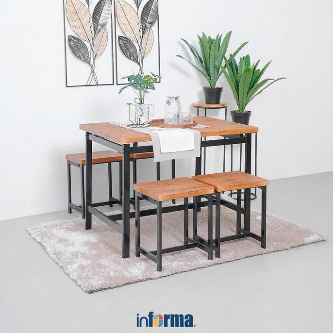 Terlaris Informa Zoe Set Meja Makan 4 Bangku - Cokelat Set Makan Meja Cafe Warung Minimalis