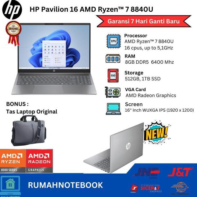 Terlaris Laptop Baru  Hp Pavilion 16  Amd Ryzen 5 8540U 4,9Ghz Ips | Amd Ryzen 7 8840U 16Cpu Up To 5