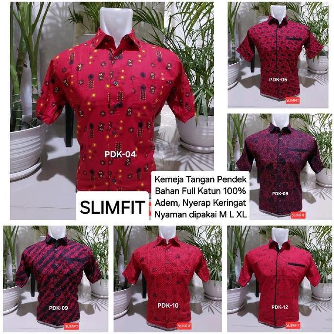 kemeja france martine merah pendek,edisi imlek, natal ,full katun Nyaman Pria