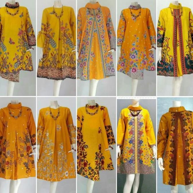 Atasan Batik wanita Tunik warna Kuning Ld 105 & Ld 120