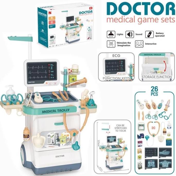 Mainan anak dokter troli + BAJU dokter set aksesoris lengkap mainan anak dokter dokteran aksesoris d