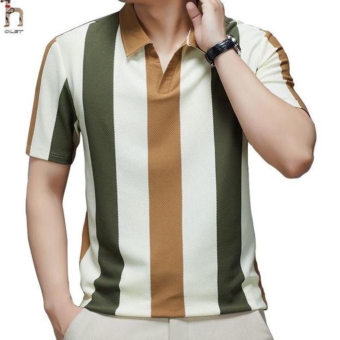 Olet Polo Shirt Pria Kaos Polo Garis Kemeja POLO Bergaris Vertikal Premium dengan Desain Garis Verti