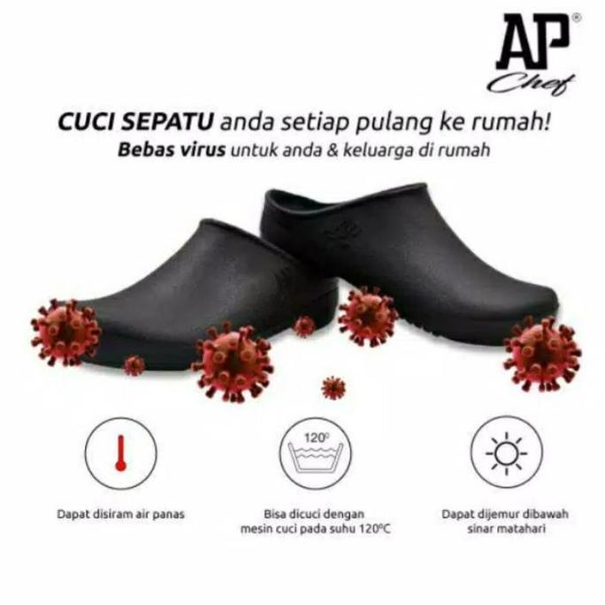 Ap Chef Hitam & Putih Size 38 - 45 - Sepatu Ap Chef - Sepatu Koki - Sepatu Ap Chef