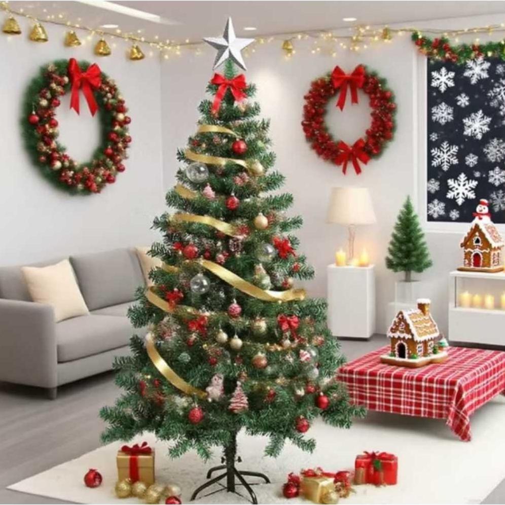 Promo Pohon Natal PVC 150cm 120cm 90cm  Lengkap Hiasan Lampu