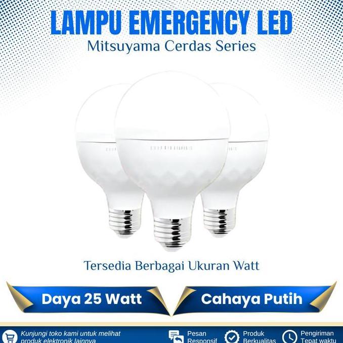 Lampu Emergency Led 25 Watt Mitsuyama Cerdas Series Bohlam Led 25 Watt Lampu Darurat Led Auto Ac/Dc