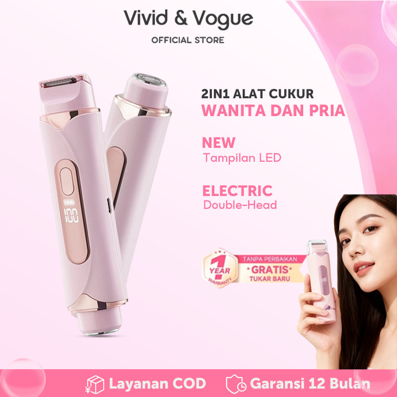 Vivid&Vogue 2in1 Alat Cukur Bulu Wanita Epilator Pencukur Cukuran Shaver Alis Bulu Halus Elektrik Mi