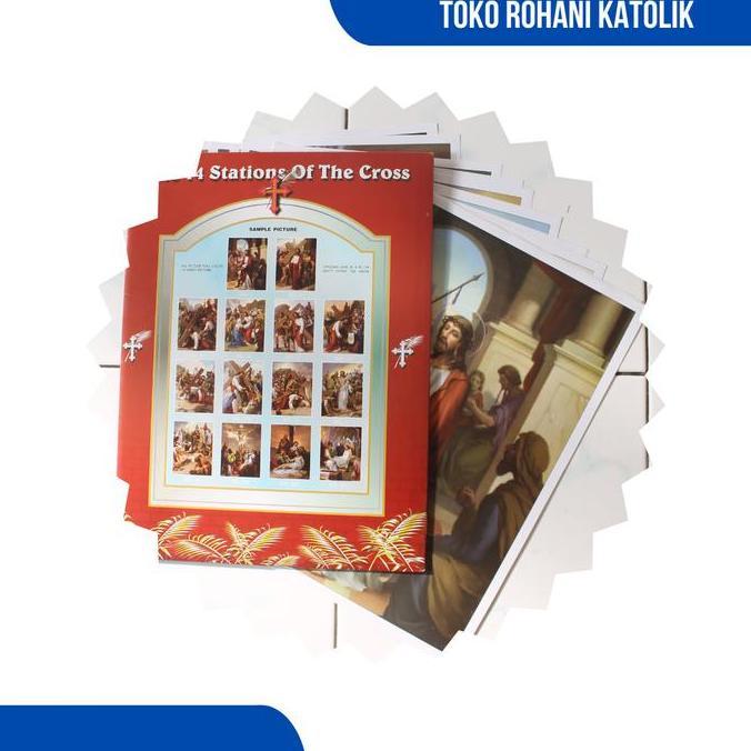 POSTER JALAN SALIB - 14 LEMBAR / POSTER 14 PERHENTIAN JALAN SALIB / HIASAN DINDING / GAMBAR ROHANI