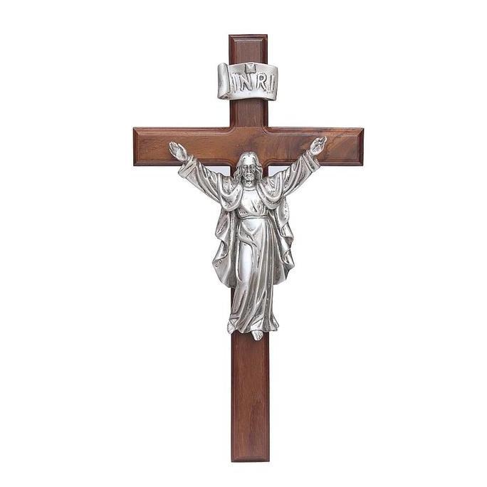 Salib Kayu Jati Dinding Yesus Bangkit 45 cm (ruter bulat)