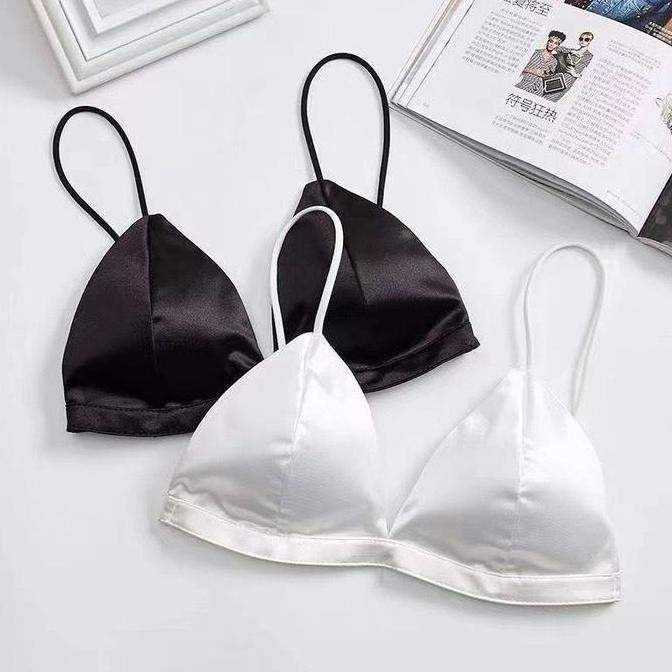 Murah JD118 Bralette Bra Wanita Satin Ice Silk Karet Sexy Nyaman Adem Polos Bh Non COD