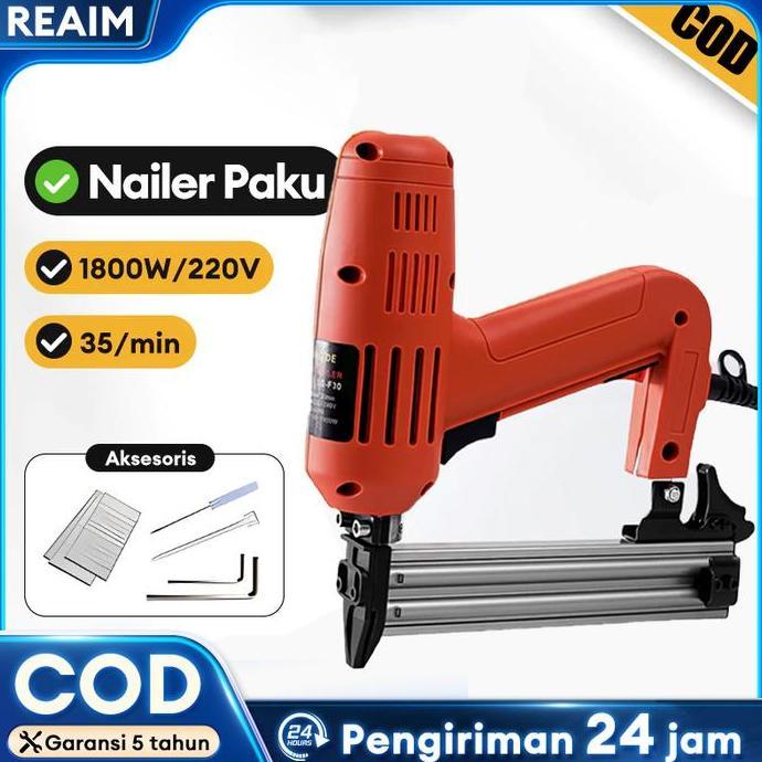 Murah Reaim Mesin Paku Tembak F30 Mesin Brushless Dilengkapi 2 Baterai Alat Tembak Paku Tanpa Kabel 