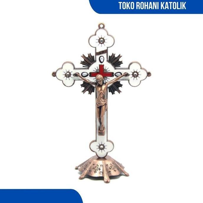 SALIB DUDUK CAHAYA 20 CM / SALIB DUDUK KATOLIK EKSLUSIF / SALIB MEJA KATOLIK