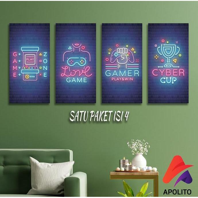 HIASAN DINDING QUOTES BIRU NEON STYLE GAMING SET ISI 4 (15X30) AESTHETIC KAMAR DEKORASI RUMAH WALL D