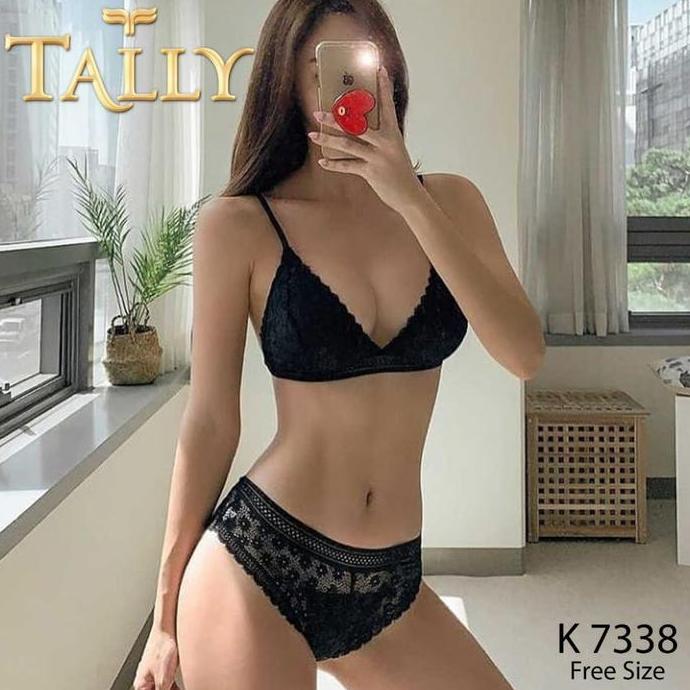 Murah Tally 7338 BH Bra Set Cantik Tanpa Kawat Bahan Brokat Busa Tipis Non COD