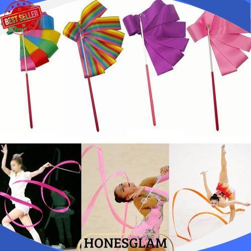 Terlaris 2 M Pita Twirling Satin Dan Tongkat Twirl Aksesoris Tari Nari Penari Tarian Tamborin Tambor