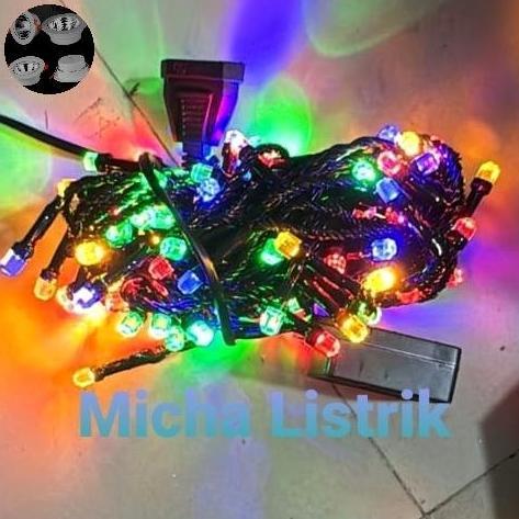 Lampu Natal Crystal 100LED Outdoor/ Lampu Natal Twinkel kabel hitam Kristal 10M Outdoor