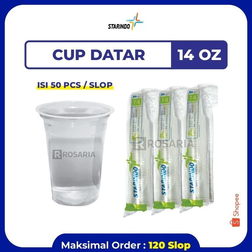 Cup Polos Datar 14 Oz Starindo 5 Gr Plastik Bening Gelas Minuman Stock