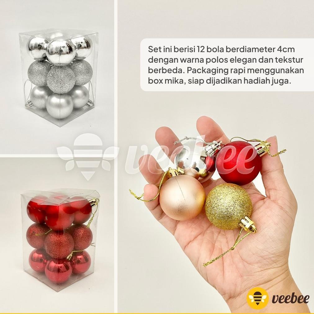 Bebas ongkir Bola Natal Plastik 4cm Isi 12pcs (V24) | Hiasan Pohon Natal | Christmas Ornament | Bola
