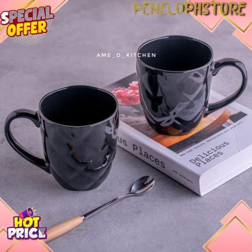 Viral Mug Souvenir/ Mug Bijian Keramik Hitam 600 Ml