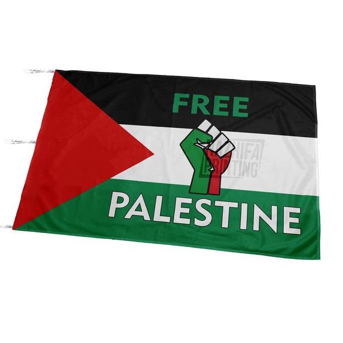 Bendera Palestine, Bahan Satin Peles, Ukuran Kecil-Besar, 1 sisi