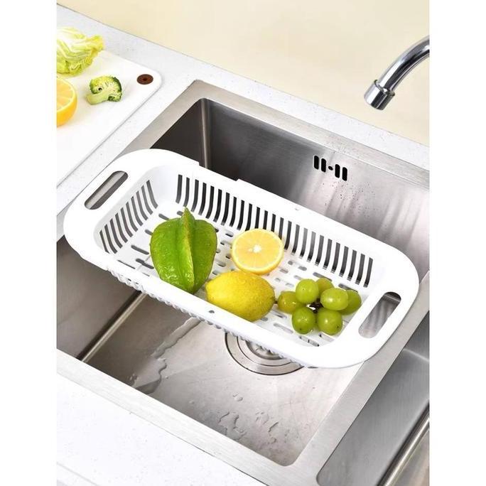 Expandable Draining Rack/ Keranjang Wastafel Buah Plastik Kitchen Susun Hitam