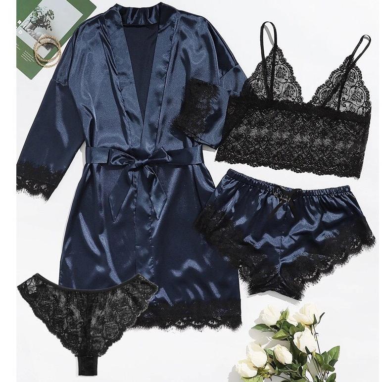 { MyReseller } Lingerie Edition Full Set Kimono Include Bra CD Corak Lace Transparan Seksi Hot Addic