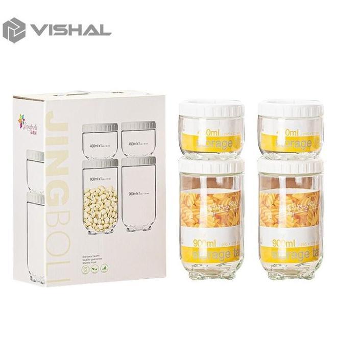 Vishal 4 In 1 Toples Kaca Set Canister Toples Satuan Seal Sna Jar Toples