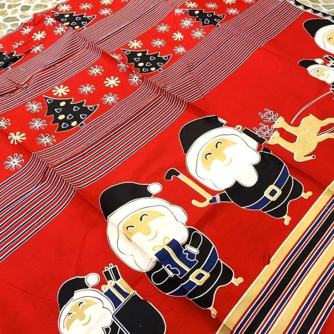 Kain natal sinterclas pohon natal hitam putih hijau merah batik katun