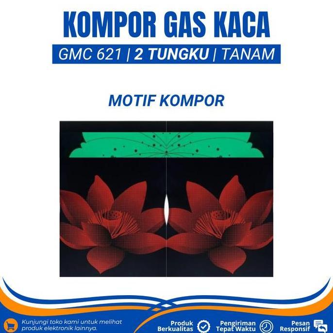 Kompor Gas 2 Tungku Kaca Gmc 621 Kompor Gas Panel Kaca Tempered Glass Kompor Gas Tanam 2 Tungku