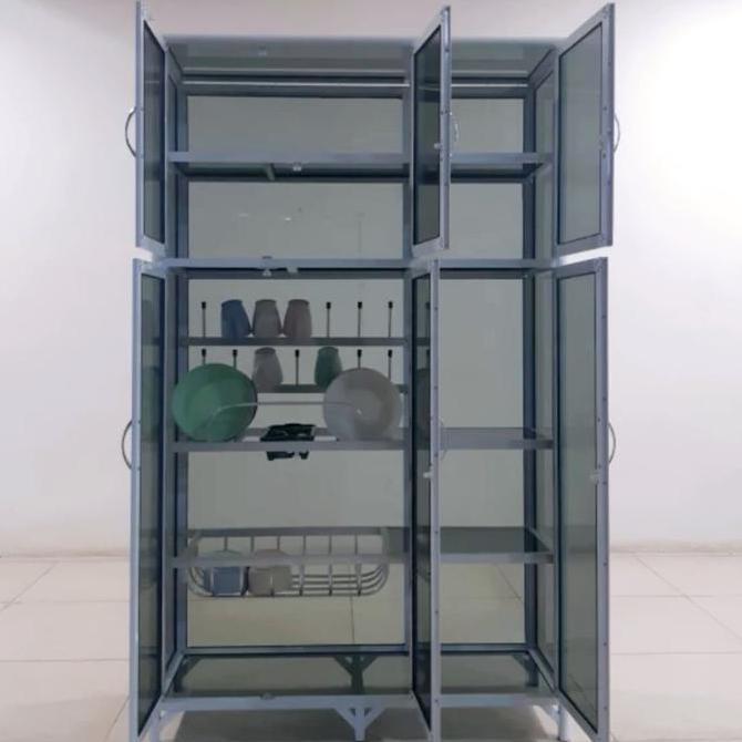 TC ALUMINIUM LP435 100X38X165 s LEMARI RAK PIRING ALUMINUM HOLLOW KIPAS 20U SILVER 5 SUSUN FULL KACA